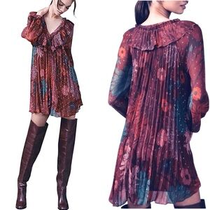 Anthropologie Ruffle Pleated Mini Swing Dress